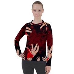 Horror Themed Bloody Hands Women s Pique Long Sleeve T-shirt