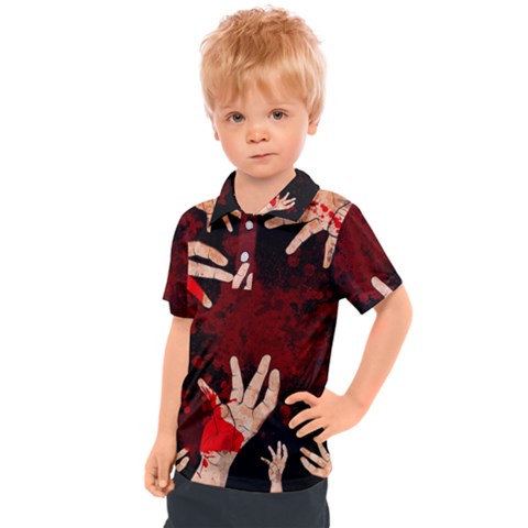 Horror Themed Bloody Hands Kids  Polo T-shirt by ExtraGoodSauce