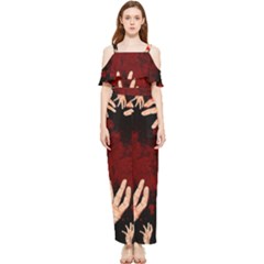 Horror Themed Bloody Hands Draped Sleeveless Chiffon Jumpsuit by ExtraGoodSauce