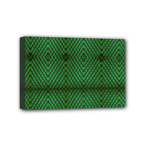 Green Diamond Grid Pattern Mini Canvas 6  x 4  (Stretched)