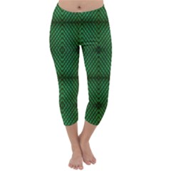 Green Diamond Grid Pattern Capri Winter Leggings 