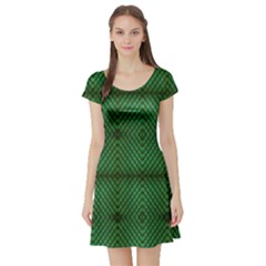 Green Diamond Grid Pattern Short Sleeve Skater Dress