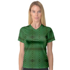 Green Diamond Grid Pattern V-Neck Sport Mesh T-Shirt