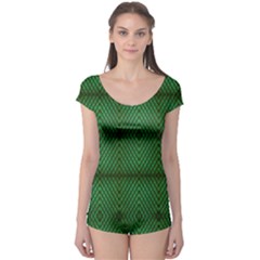 Green Diamond Grid Pattern Boyleg Leotard 