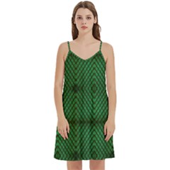 Green Diamond Grid Pattern Mini Camis Dress With Pockets