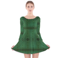 Green Diamond Grid Pattern Long Sleeve Velvet Skater Dress