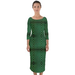 Green Diamond Grid Pattern Quarter Sleeve Midi Bodycon Dress