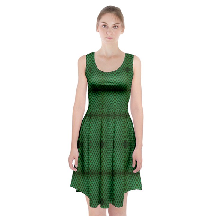 Green Diamond Grid Pattern Racerback Midi Dress