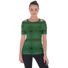 Green Diamond Grid Pattern Shoulder Cut Out Short Sleeve Top