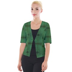 Green Diamond Grid Pattern Cropped Button Cardigan