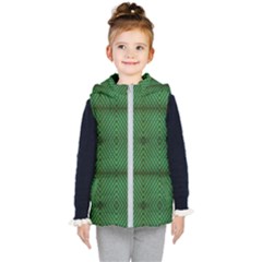 Green Diamond Grid Pattern Kids  Hooded Puffer Vest