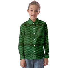 Green Diamond Grid Pattern Kids  Long Sleeve Shirt