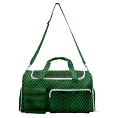 Green Diamond Grid Pattern Sports Gym Duffle Bag with Shoe Compartment