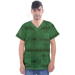 Green Diamond Grid Pattern Men s V-Neck Scrub Top