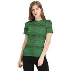 Green Diamond Grid Pattern Women s Short Sleeve Rash Guard