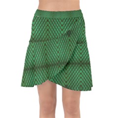 Green Diamond Grid Pattern Wrap Front Skirt