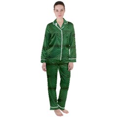 Green Diamond Grid Pattern Women s Long Sleeve Satin Pajamas Set	