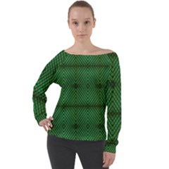 Green Diamond Grid Pattern Off Shoulder Long Sleeve Velour Top