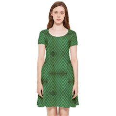 Green Diamond Grid Pattern Inside Out Cap Sleeve Dress