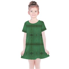 Green Diamond Grid Pattern Kids  Simple Cotton Dress