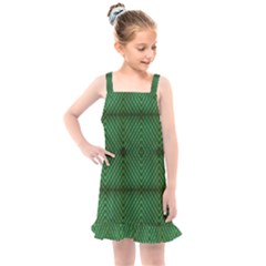 Green Diamond Grid Pattern Kids  Overall Dress