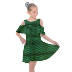 Green Diamond Grid Pattern Kids  Shoulder Cutout Chiffon Dress