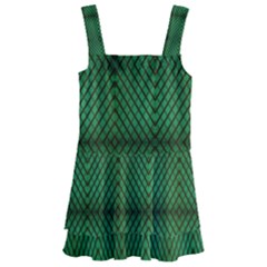 Green Diamond Grid Pattern Kids  Layered Skirt Swimsuit