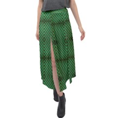 Green Diamond Grid Pattern Velour Split Maxi Skirt