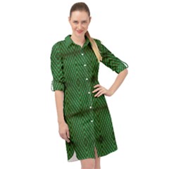 Green Diamond Grid Pattern Long Sleeve Mini Shirt Dress