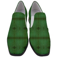 Green Diamond Grid Pattern Women Slip On Heel Loafers