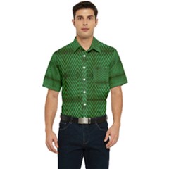 Green Diamond Grid Pattern Men s Short Sleeve Pocket Shirt 