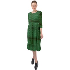 Green Diamond Grid Pattern Ruffle End Midi Chiffon Dress