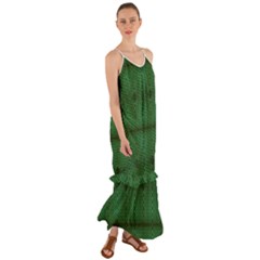 Green Diamond Grid Pattern Cami Maxi Ruffle Chiffon Dress