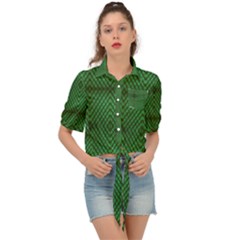 Green Diamond Grid Pattern Tie Front Shirt 