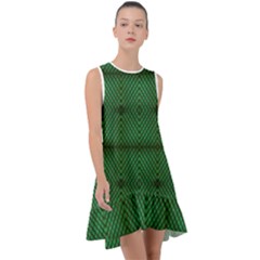 Green Diamond Grid Pattern Frill Swing Dress