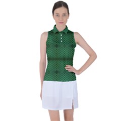 Green Diamond Grid Pattern Women s Sleeveless Polo T-Shirt