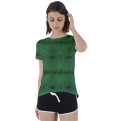 Green Diamond Grid Pattern Short Sleeve Open Back T-Shirt