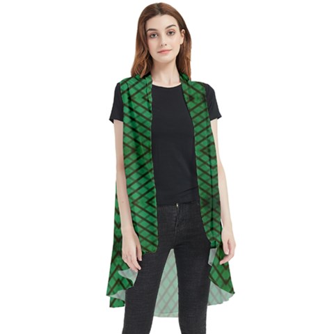 Green Diamond Grid Pattern Sleeveless Chiffon Waistcoat Shirt by ExtraGoodSauce