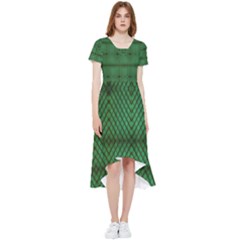 Green Diamond Grid Pattern High Low Boho Dress