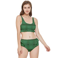 Green Diamond Grid Pattern Frilly Bikini Set by ExtraGoodSauce