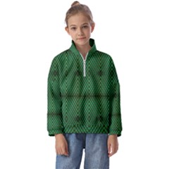 Green Diamond Grid Pattern Kids  Half Zip Hoodie