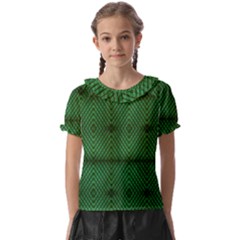 Green Diamond Grid Pattern Kids  Frill Chiffon Blouse