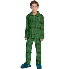 Green Diamond Grid Pattern Kids  Long Sleeve Velvet Pajamas Set