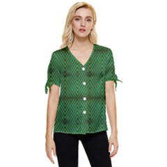 Green Diamond Grid Pattern Bow Sleeve Button Up Top