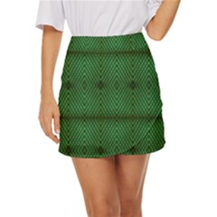 Green Diamond Grid Pattern Mini Front Wrap Skirt