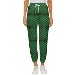 Green Diamond Grid Pattern Women s Cropped Drawstring Pants