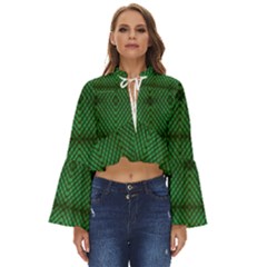 Green Diamond Grid Pattern Boho Long Bell Sleeve Top