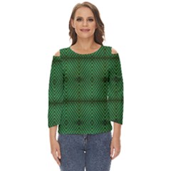 Green Diamond Grid Pattern Cut Out Wide Sleeve Top