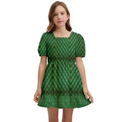 Green Diamond Grid Pattern Kids  Short Sleeve Dolly Dress