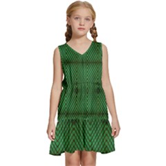 Green Diamond Grid Pattern Kids  Sleeveless Tiered Mini Dress